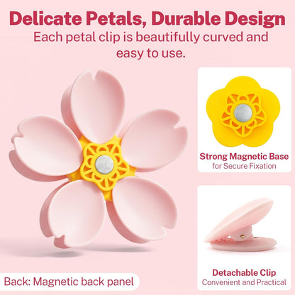 4-Piece Pink Cherry Blossom Cute Bag Clip Set,Decorative Magnetic Fridge Magnets, 4 Sets of 20 Fun Food Sealing Clips