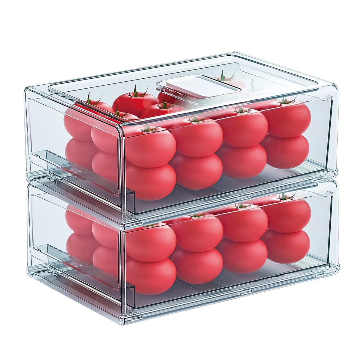 YekouMax Pantry Organizers and Storage Bins, Refrigerator Organizer, Plastic Stackable Storage Bins with Drawers, Pull-Out Cabinet Containers for Fridge Kitchen Office (2 PACK, Extra Large & Medium)
