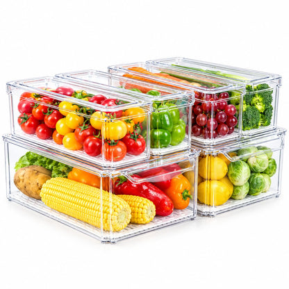 ZIJUND 6 Pack Fridge Organizer Bins with Lids, Stackable Clear Storage