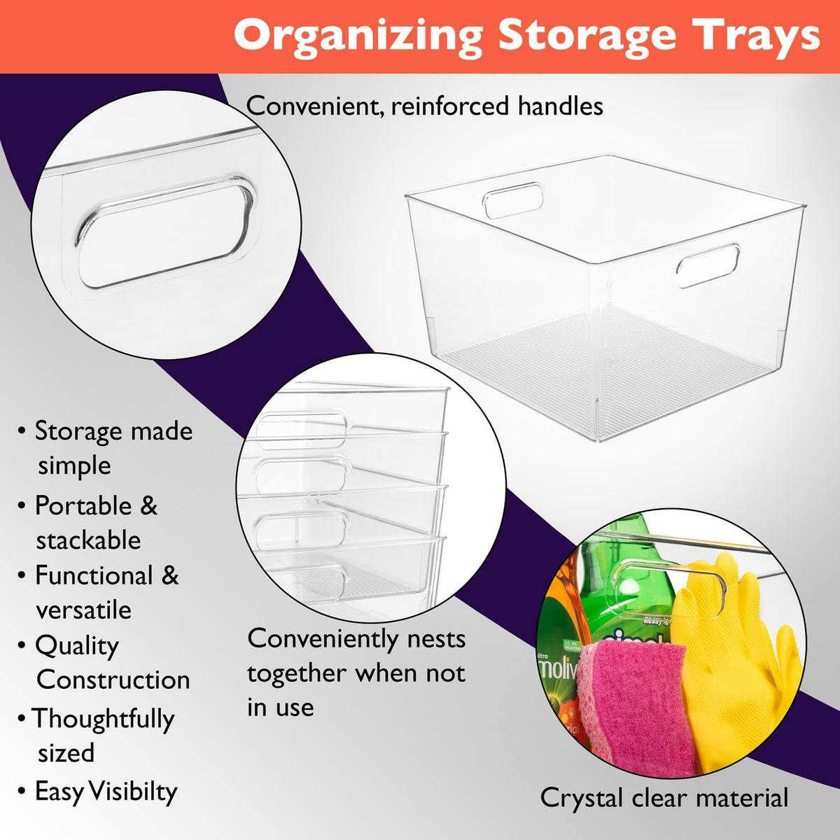 ClearSpace Clear Plastic Storage Bins for Kitchen, Fridge, Pantry, 2 Pack