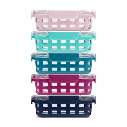 Ello Duraglass Refresh 3.4 Cup Meal Prep Containers, 10 Pc, Halogen Blue