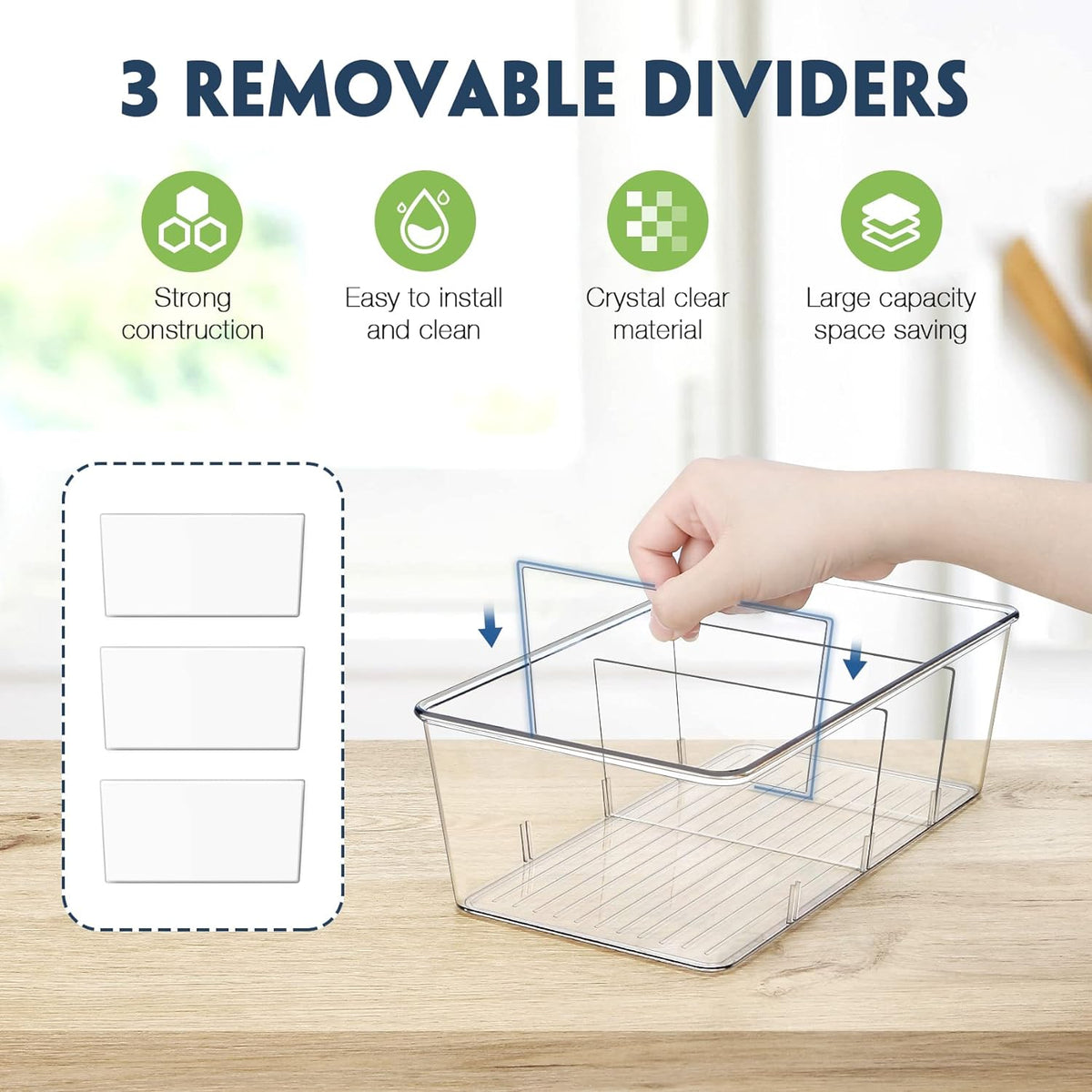 Pantry Organization and Storage Bins with Dividers Kitchen Organizer 2 Pack
