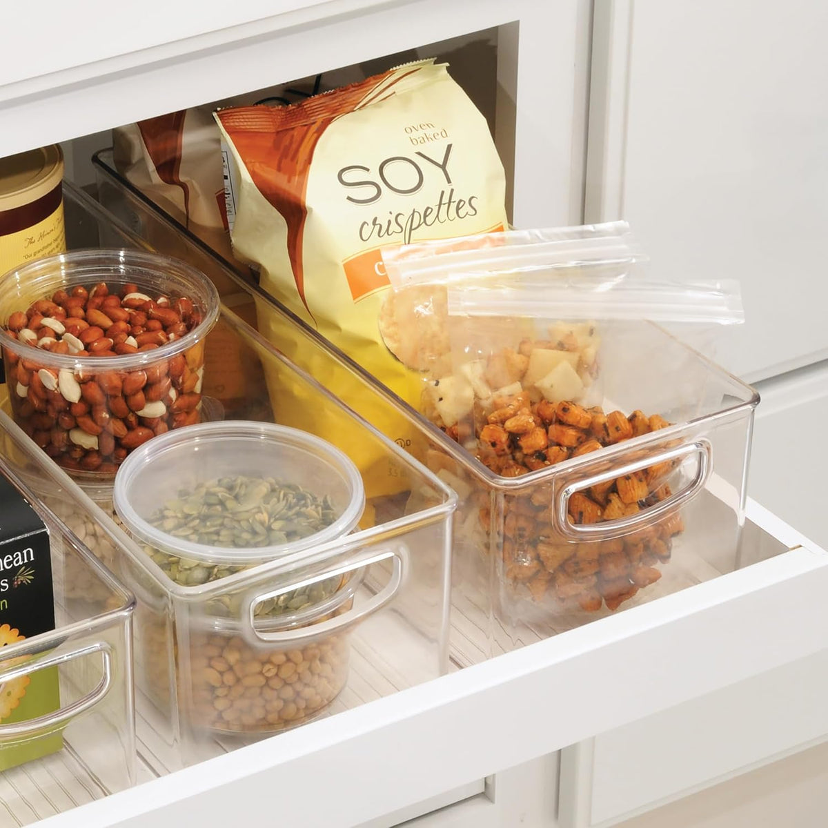 iDesign Plastic Stackable Pantry Bin with Handles, Clear