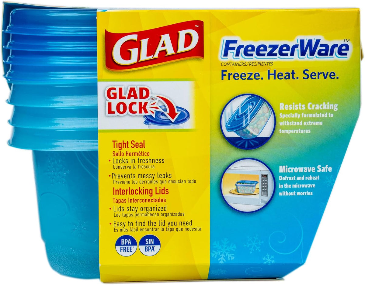 Glad GladWare FreezerWare Food Storage Containers, 24 Oz, 4 Count