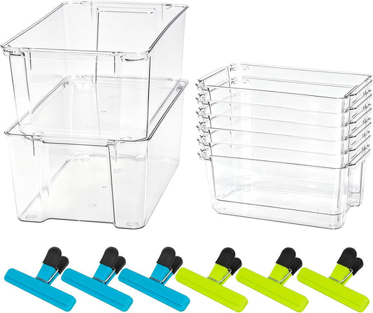iCASA Stackable Clear Storage Bins for Refrigerator Pantry Fridge Organizer