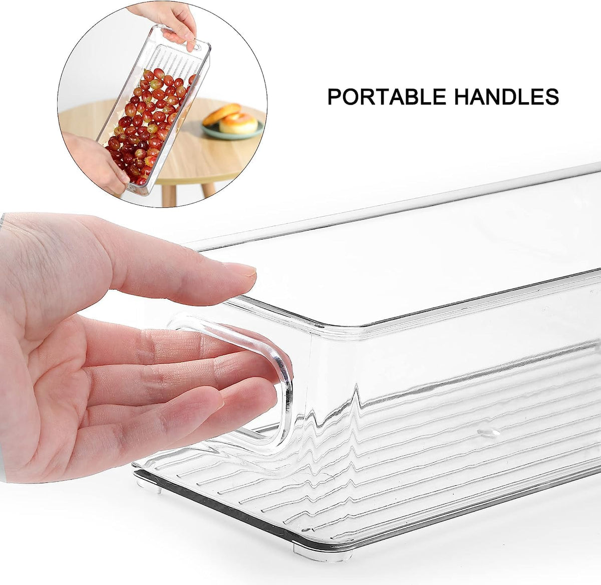 Set of 6 Refrigerator Pantry Organizer Bins - Stackable Fridge Organizers with Handles for Pantry, Freezer, Kitchen, Countertops, Cabinets - Clear Plastic Food Storage Bins