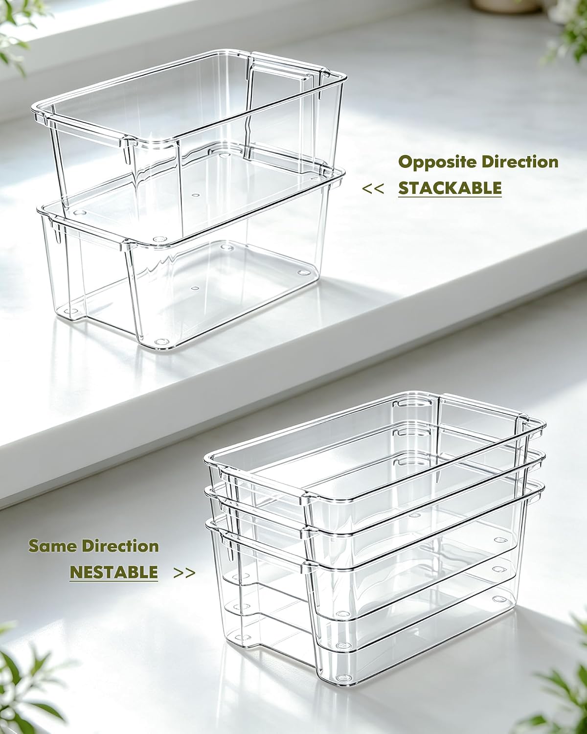 iCASA Stackable Clear Storage Bins for Refrigerator Pantry Fridge Organizer