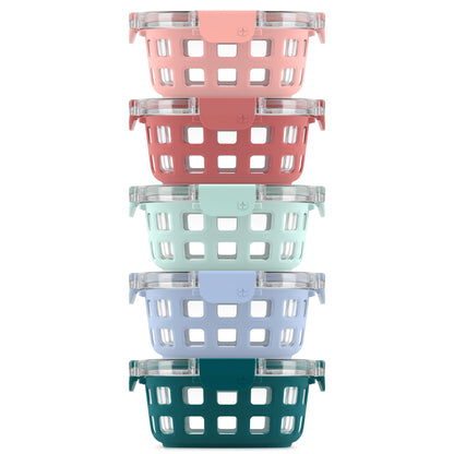 Ello Duraglass Refresh 3.4 Cup Meal Prep Containers, 10 Pc, Halogen Blue