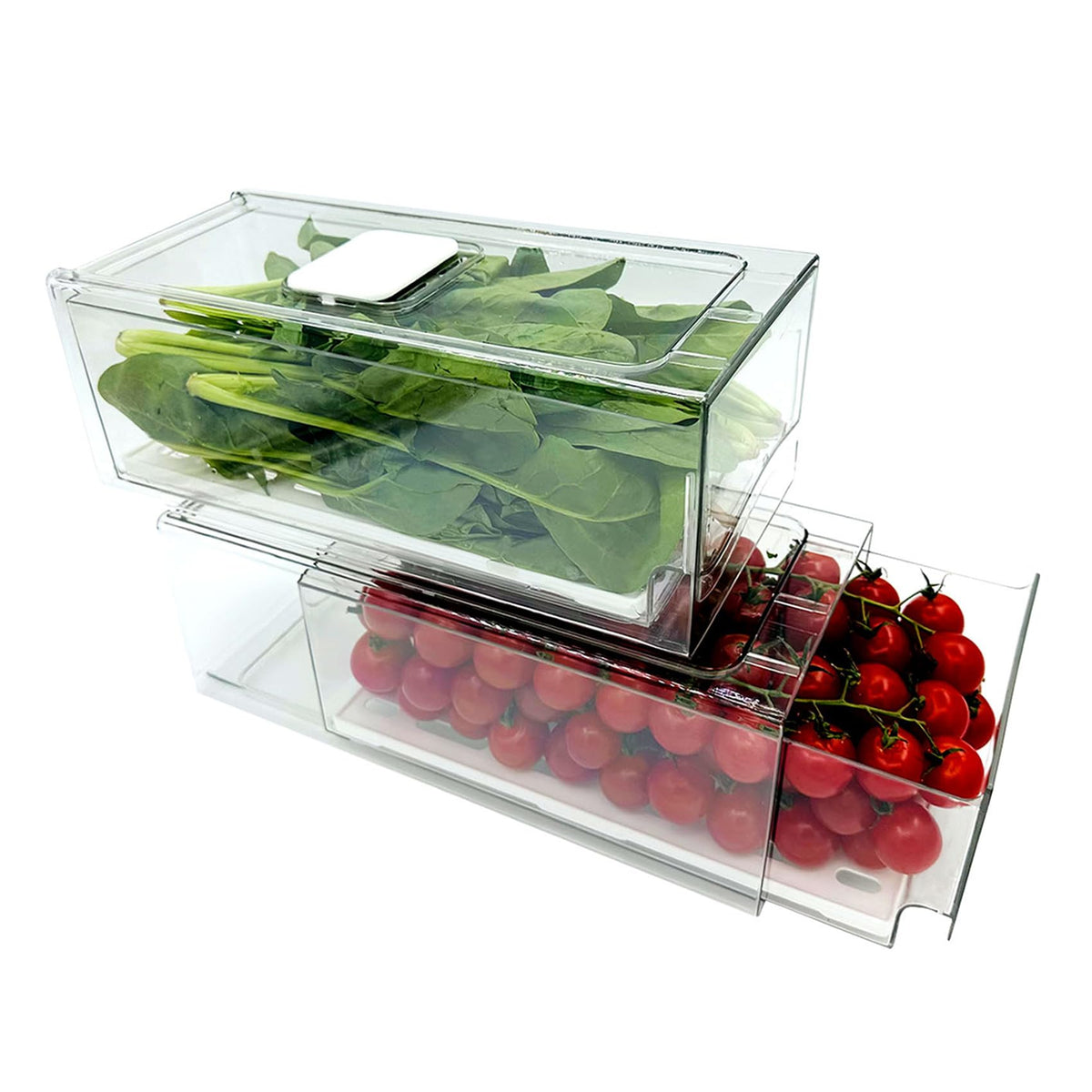Refrigerator Organizers and Storage Drawer, Stackable Fruit Storage Containers for Fridge, Reusable Fridge Organizer fit for Kitchen Refrigerator and Restaurant Freezer (2 Drawers, Large)