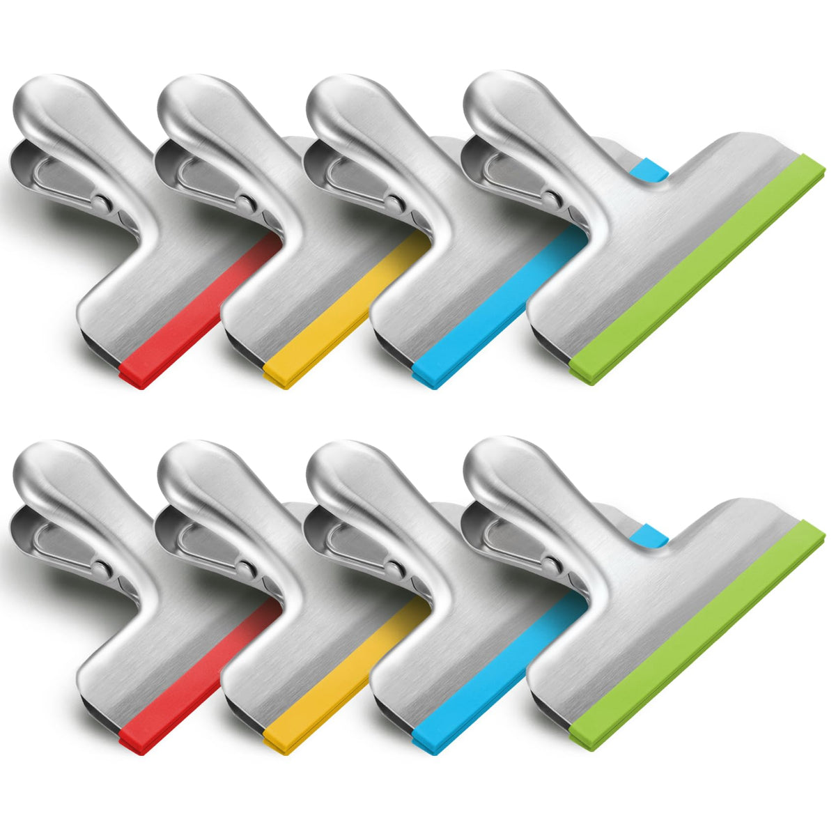 HOUSE AGAIN 12 Pack Stainless Steel Chip Bag Clips Covered with Silicone - NO More Sharp Edges - Color Coded for Food Bags - Air Tight Seal, Heavy Duty for Kitchen and Office, 3 Inches