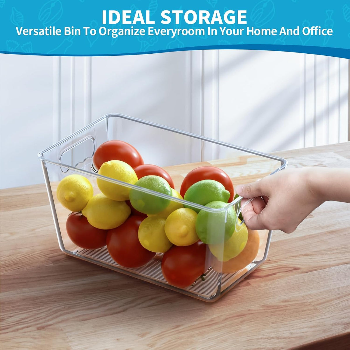 Clear Fridge Organizer Bins with Handles, 4 Pack Medium 10×6×5 Inch