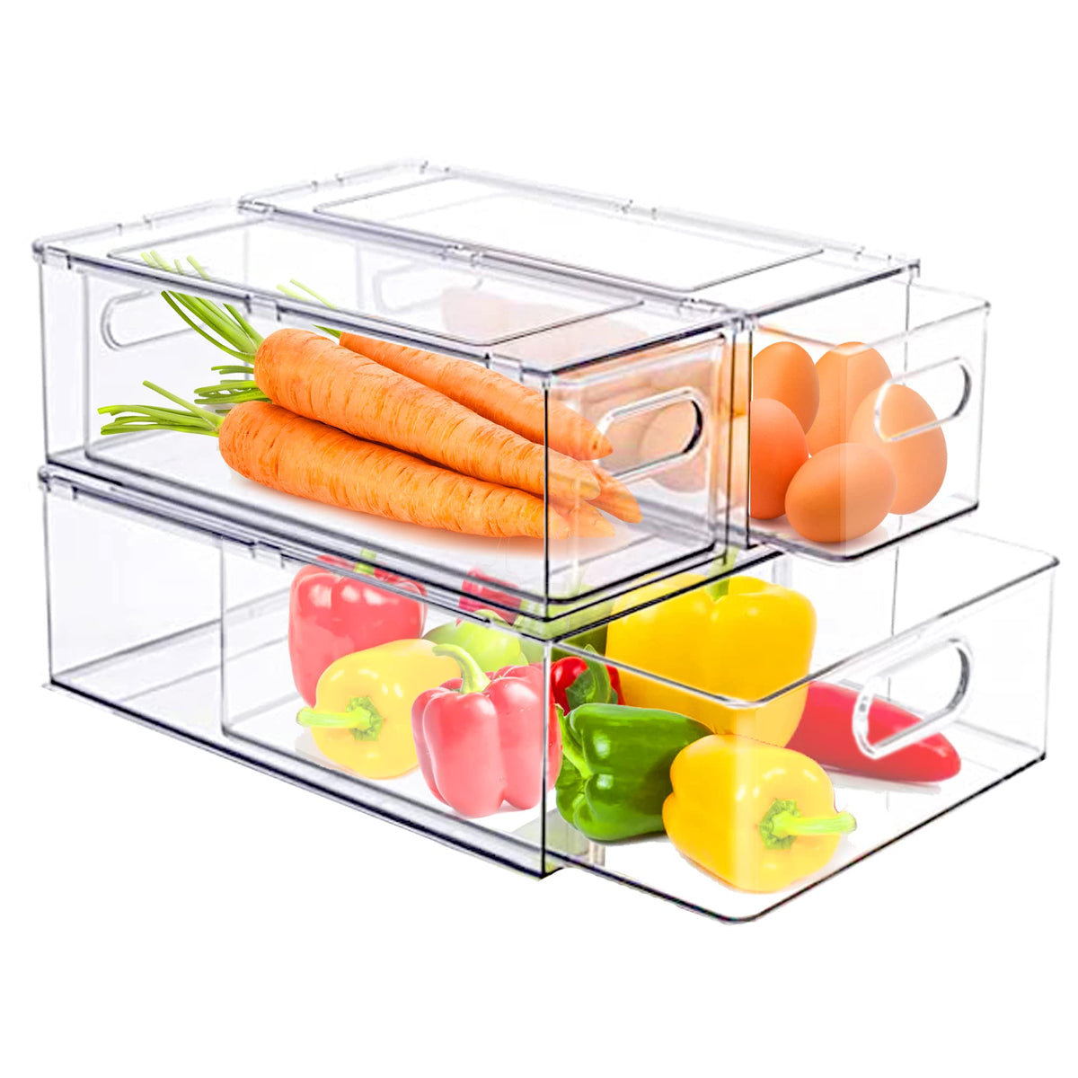 Fridge Organizers and Storage, BPA-Free Large Capacity Stackable Clear Fridge Organizer, With Strainer Layer Keep Fruits, Vegetables and Meat Fresh in refrigerator, freezer, Food Storage ( 2 Drawers)
