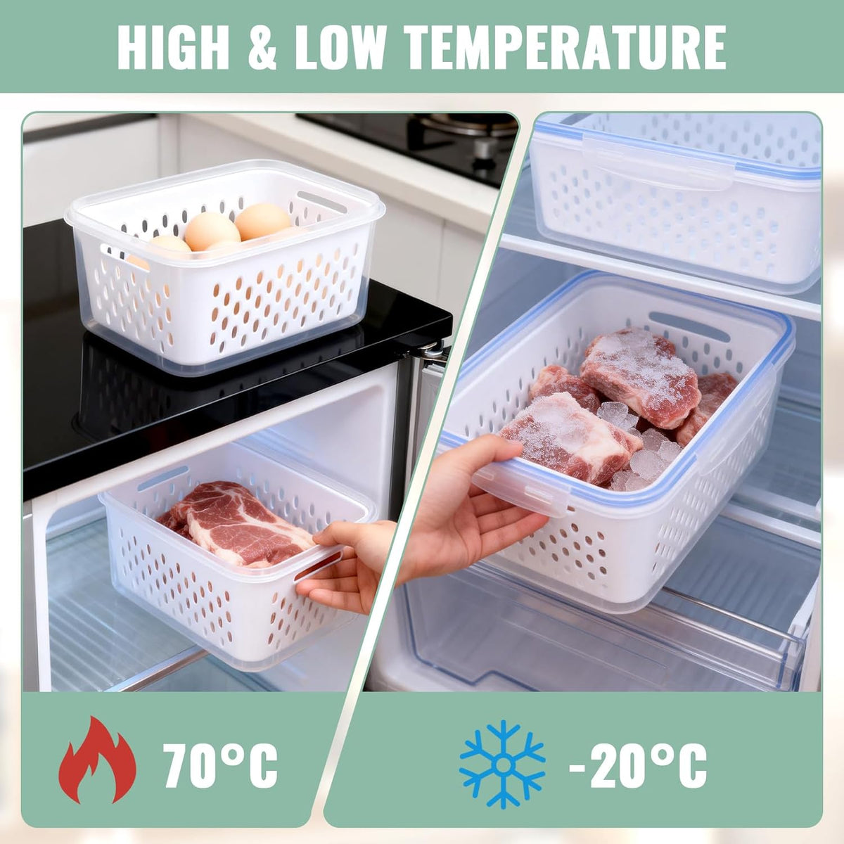 3 PCS Fruit Storage Containers for Fridge with Removable Colander