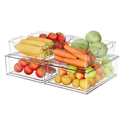 2 Pack Refrigerator Organizer Bins Stackable Fridge Organizer Set with Pull-out Drawer Clear Vegetable Fruit Storage Containers for Kitchen Pantry Organization