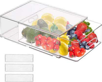 Fridge Organizers and Storage, BPA-Free Large Capacity Stackable Clear Fridge Organizer, With Strainer Layer Keep Fruits, Vegetables and Meat Fresh in refrigerator, freezer, Food Storage ( 2 Drawers)