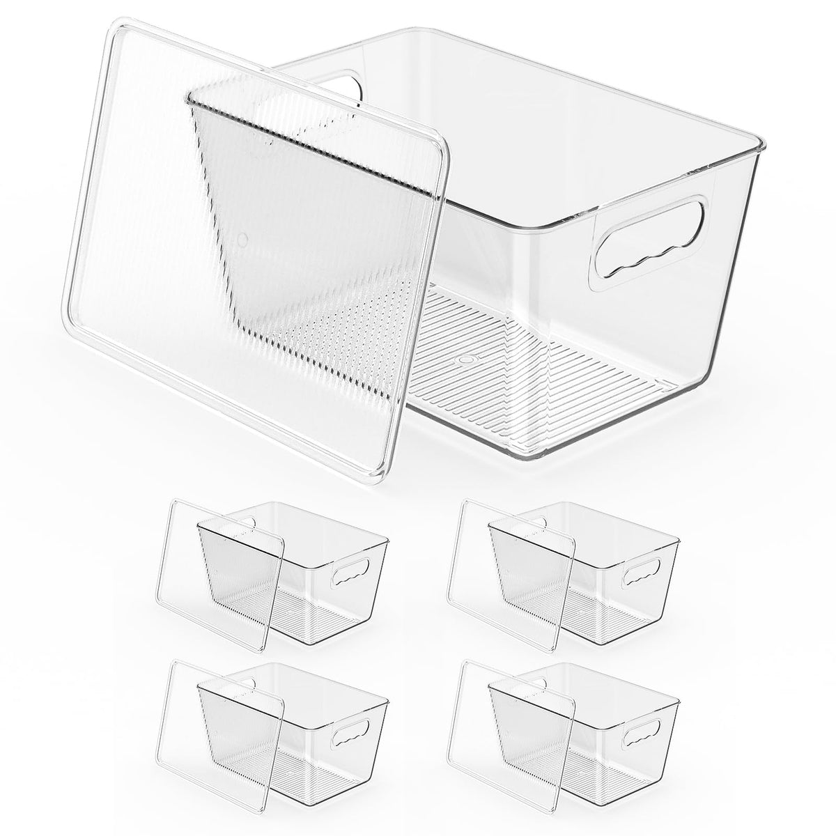 Clear Fridge Organizer Bins with Handles, 4 Pack Medium 10×6×5 Inch
