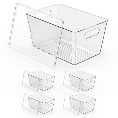 Clear Fridge Organizer Bins with Handles, 4 Pack Medium 10×6×5 Inch