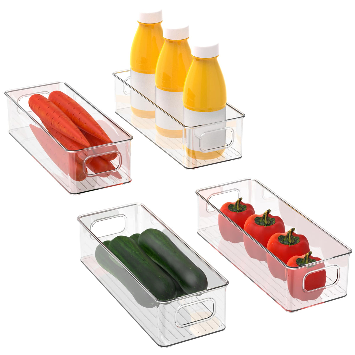 Set of 6 Refrigerator Pantry Organizer Bins - Stackable Fridge Organizers with Handles for Pantry, Freezer, Kitchen, Countertops, Cabinets - Clear Plastic Food Storage Bins