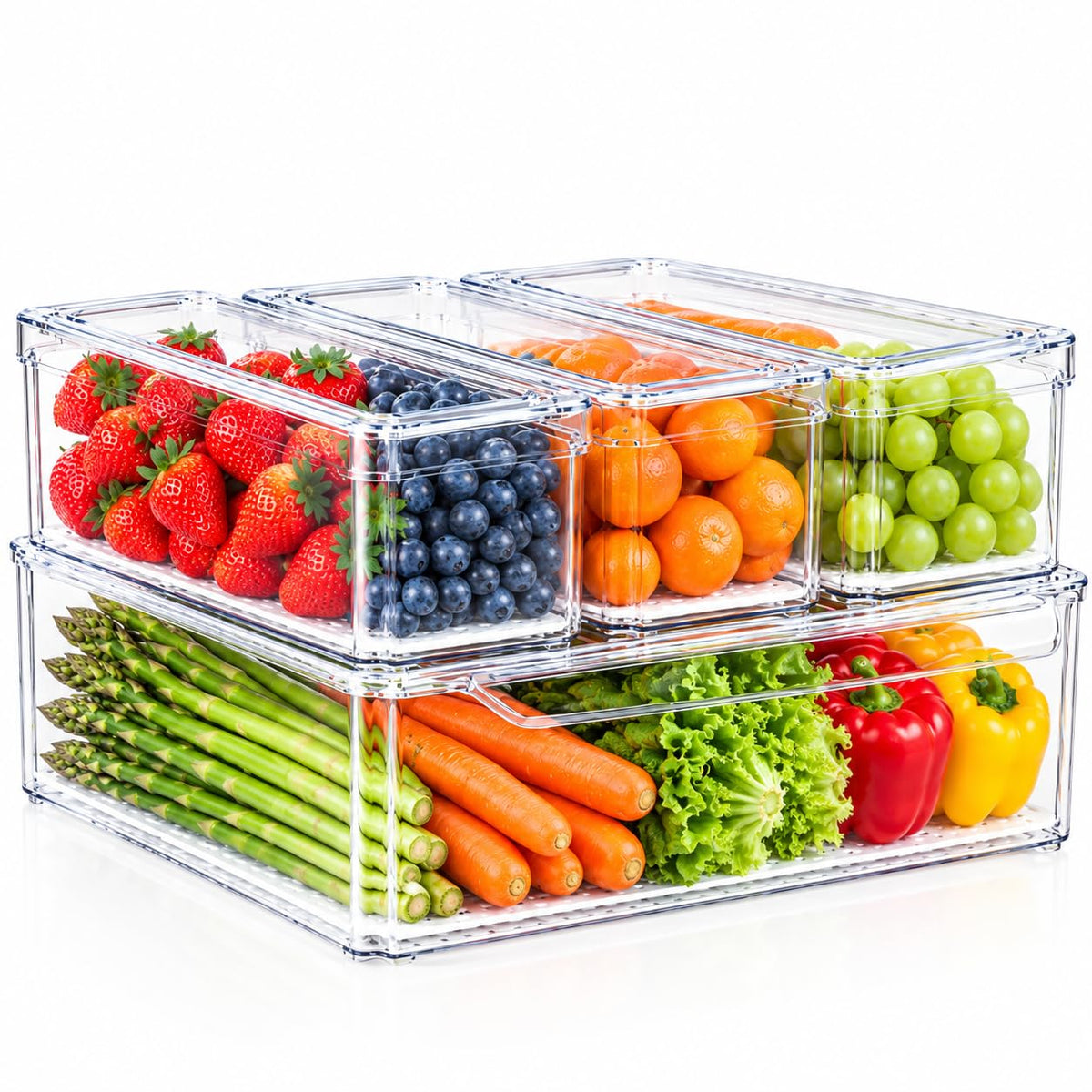 ZIJUND 6 Pack Fridge Organizer Bins with Lids, Stackable Clear Storage