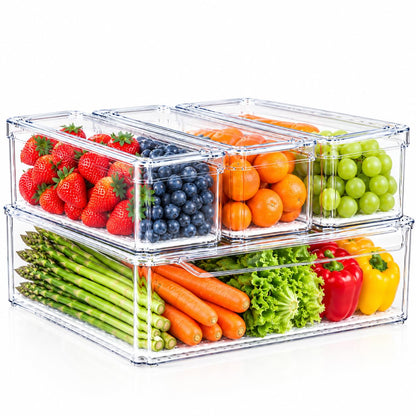 ZIJUND 6 Pack Fridge Organizer Bins with Lids, Stackable Clear Storage
