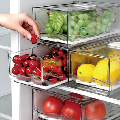 Fridge Organizers and Storage, BPA-Free Large Capacity Stackable Clear Fridge Organizer, With Strainer Layer Keep Fruits, Vegetables and Meat Fresh in refrigerator, freezer, Food Storage ( 2 Drawers)