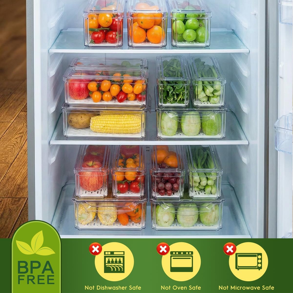 ZIJUND 6 Pack Fridge Organizer Bins with Lids, Stackable Clear Storage
