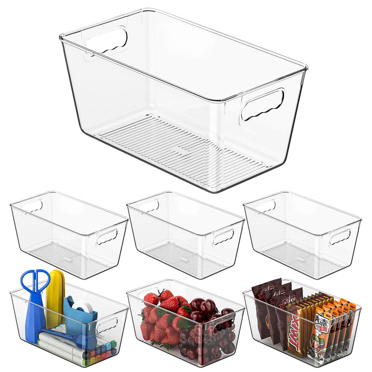 Clear Fridge Organizer Bins with Handles, 4 Pack Medium 10×6×5 Inch