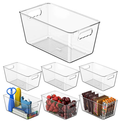 Clear Fridge Organizer Bins with Handles, 4 Pack Medium 10×6×5 Inch