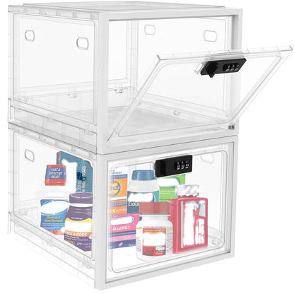 Medicine Lock Box for Safe Medication, 10L Lockable Storage Box for Fridge/Snacks Food, Phone Lock Boxes with Combination Code for Home/Dorms/Office Storage (1, Translucent White)
