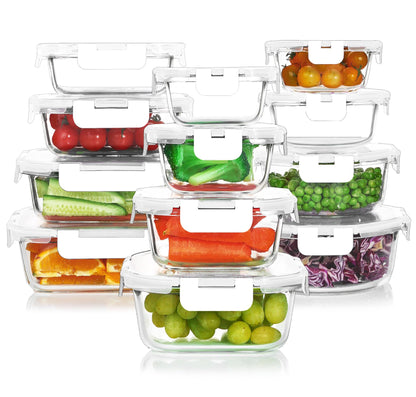 KOMUEE 24 Pieces Glass Food Storage Containers Set, Gray