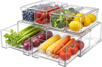 6Pack Fridge Organizers and Storage with Drain Trays,BPA-Free PET,Stackable