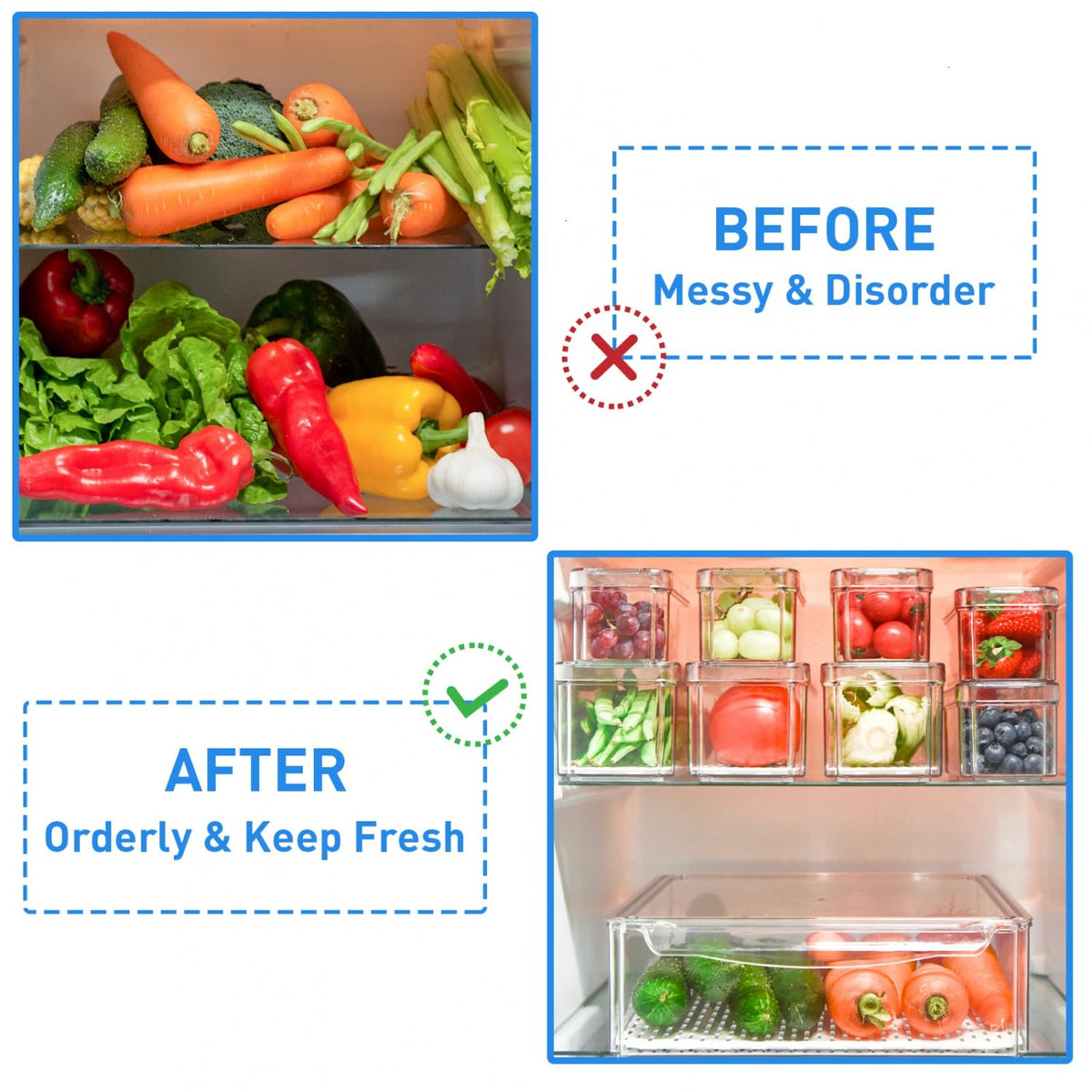 POMEAT 10 Pack Clear Fridge Organizers and Storage with Lids - Stackable