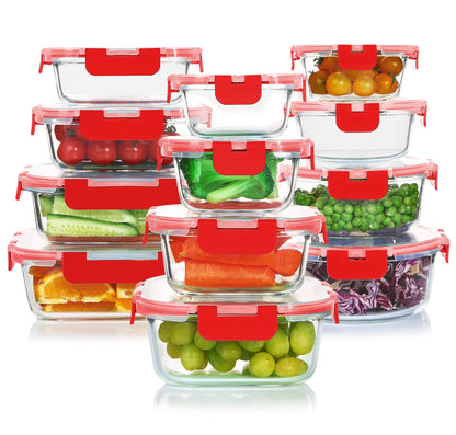 KOMUEE 24 Pieces Glass Food Storage Containers Set, Gray