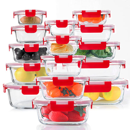KOMUEE 24 Pieces Glass Food Storage Containers Set, Gray