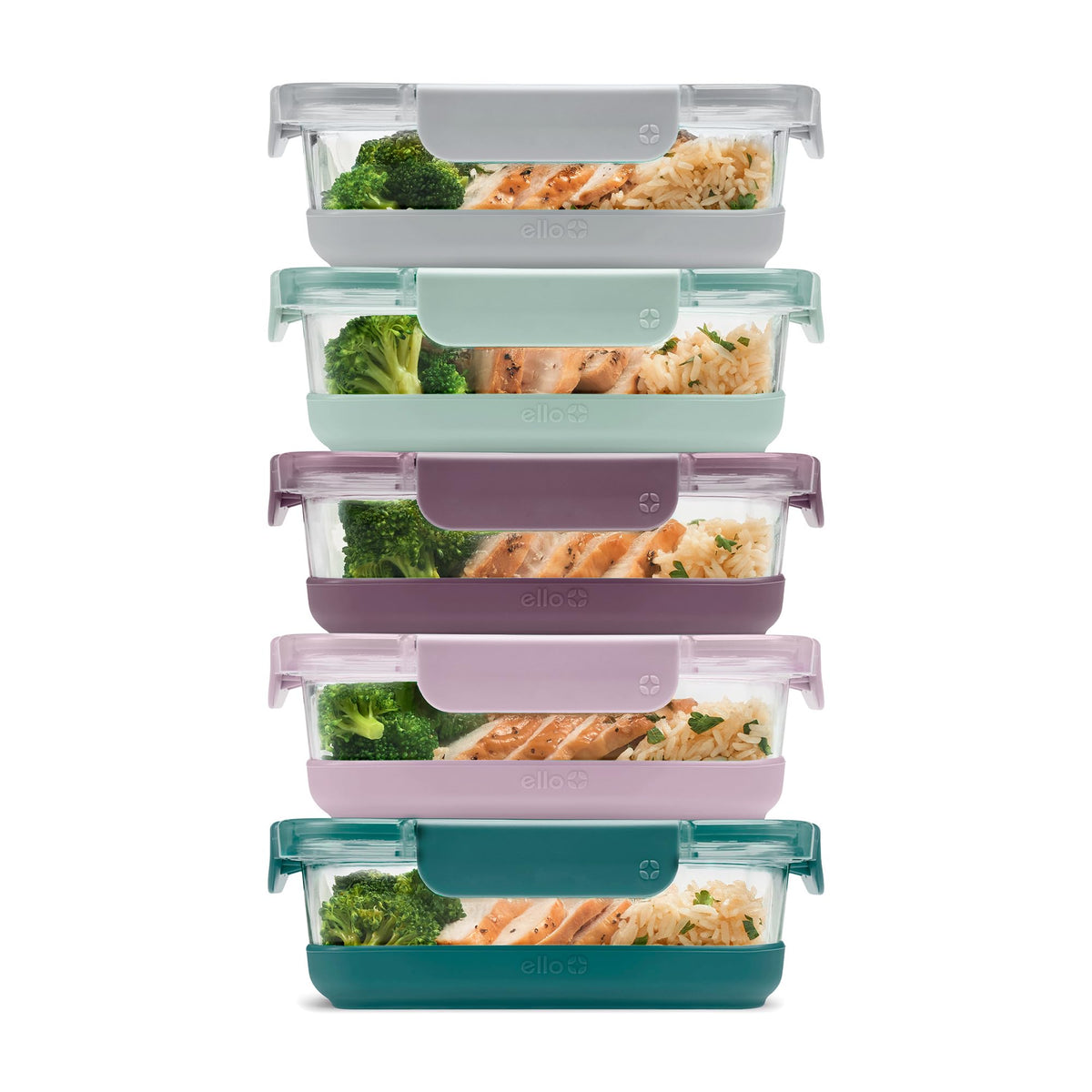 Ello Duraglass Refresh 3.4 Cup Meal Prep Containers, 10 Pc, Halogen Blue