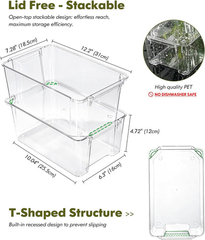 iCASA Stackable Clear Storage Bins for Refrigerator Pantry Fridge Organizer