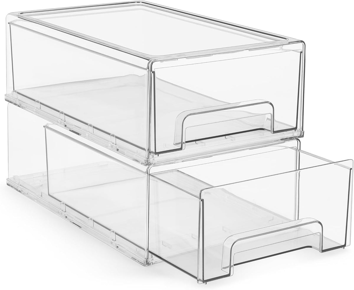 Sorbus Clear Stackable Storage Drawers with Pull-Out Bins (Medium, 2 Pack)