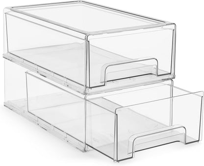 Sorbus Clear Stackable Storage Drawers with Pull-Out Bins (Medium, 2 Pack)