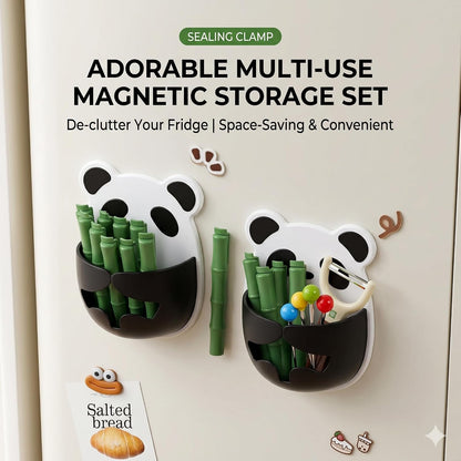 Magnetic Bamboo Cute Chip Clips&Panda Bag Clips for Food Storage Airtight Food Sealer Clamps for Snack, Bread & Chip Bags, Kitchen Fridge Organizer Caddy Gadget Set(12 Pcs+1 Base)