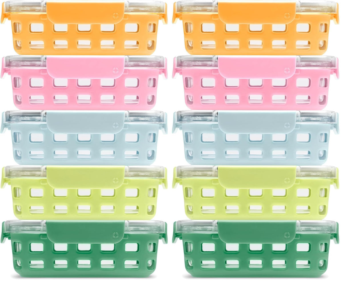 Ello Duraglass Refresh 3.4 Cup Meal Prep Containers, 10 Pc, Halogen Blue