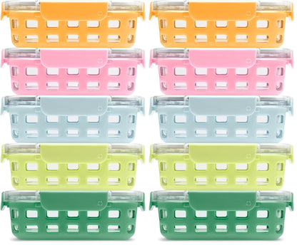 Ello Duraglass Refresh 3.4 Cup Meal Prep Containers, 10 Pc, Halogen Blue