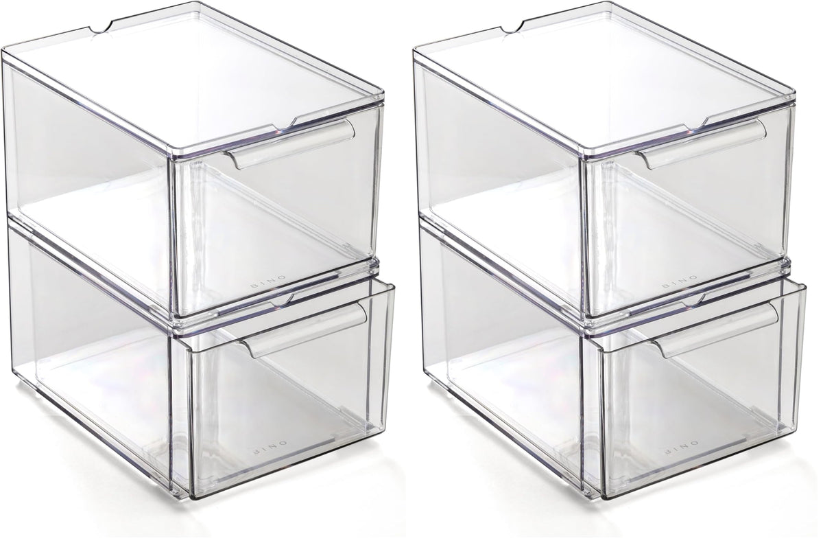 BINO | Clear Stackable Storage Drawers, Medium - 2 Pack | Clear Storage Drawers with Built-In Handles | Durable Plastic Organizer Drawer | Modular Stackable Drawer Acrylic Organizer