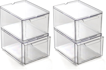 BINO | Clear Stackable Storage Drawers, Medium - 2 Pack | Clear Storage Drawers with Built-In Handles | Durable Plastic Organizer Drawer | Modular Stackable Drawer Acrylic Organizer