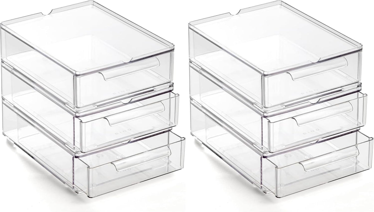 BINO | Clear Stackable Storage Drawers, Medium - 2 Pack | Clear Storage Drawers with Built-In Handles | Durable Plastic Organizer Drawer | Modular Stackable Drawer Acrylic Organizer