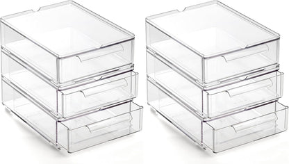 BINO | Clear Stackable Storage Drawers, Medium - 2 Pack | Clear Storage Drawers with Built-In Handles | Durable Plastic Organizer Drawer | Modular Stackable Drawer Acrylic Organizer