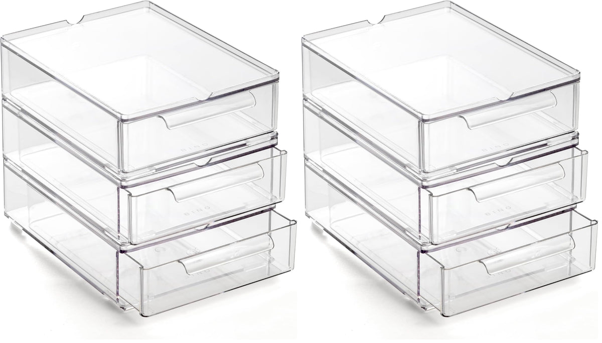 BINO | Clear Stackable Storage Drawers, Medium - 2 Pack | Clear Storage Drawers with Built-In Handles | Durable Plastic Organizer Drawer | Modular Stackable Drawer Acrylic Organizer