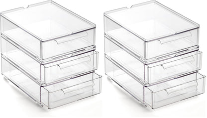 BINO | Clear Stackable Storage Drawers, Medium - 2 Pack | Clear Storage Drawers with Built-In Handles | Durable Plastic Organizer Drawer | Modular Stackable Drawer Acrylic Organizer