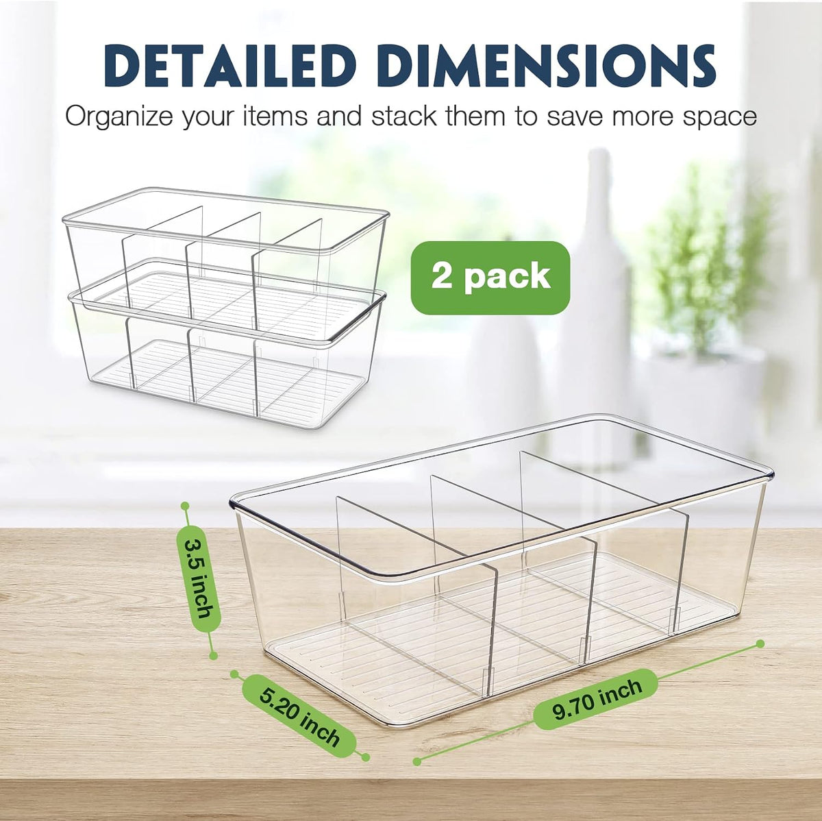Pantry Organization and Storage Bins with Dividers Kitchen Organizer 2 Pack