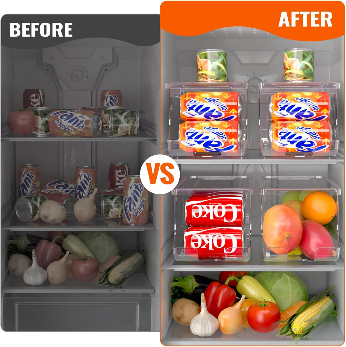 SCAVATA 2 Pack Soda Can Organizer for Refrigerator, Stackable Canned Food Pop Cans Container Can Holder Dispenser with Lid for Fridge Rack Freezer, Clear Storage Bins-Holds 12 Cans Each (Clear)