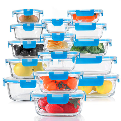 KOMUEE 24 Pieces Glass Food Storage Containers Set, Gray